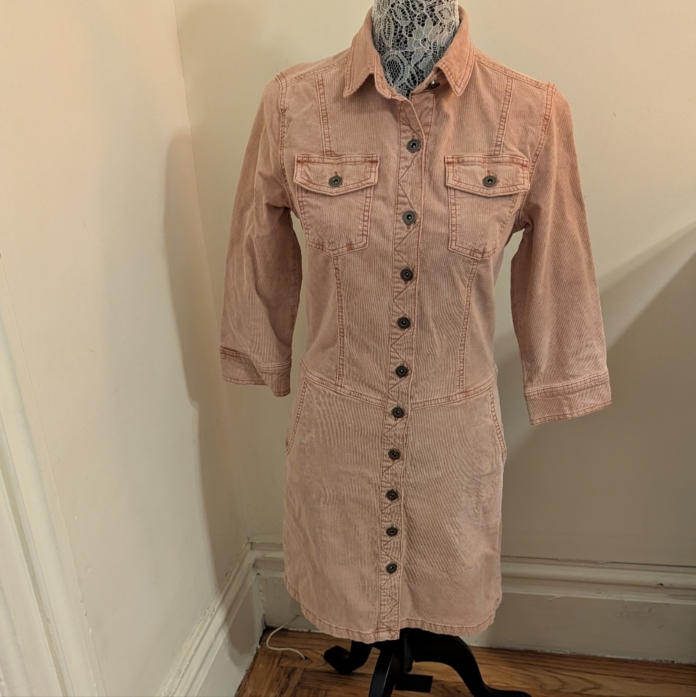 Women's Pink Button-Up Corduroy Dress